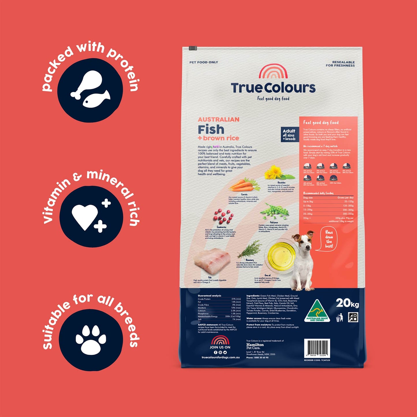 True Colours 100% Balanced Adult Dog Food – Australian Fish + Brown Rice