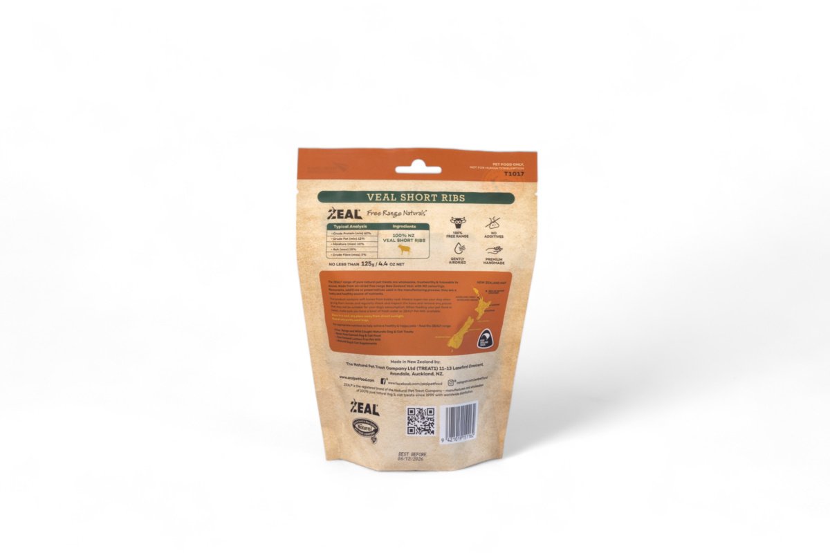Zeal Free Range Naturals - Veal Short Ribs Perfect for Chewing Chompers - 125g