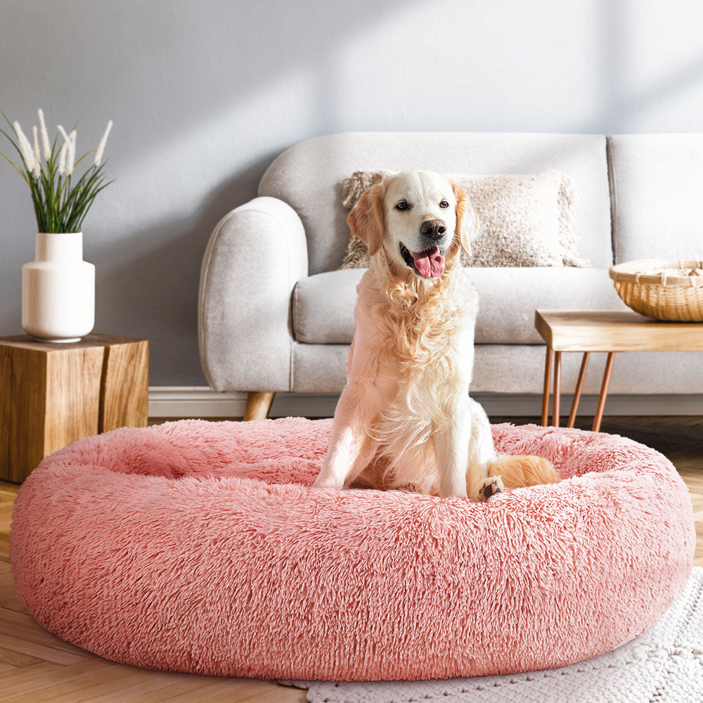 XXL Calming Plush Donut Dog Bed - Pink - 110cm