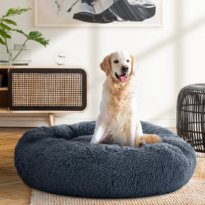 90cm Large Calming & Soft Dog Bed - Dark Grey