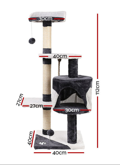 112cm Blue and White Cat Scratching Tree with Hanging Balls and Hanging Rope