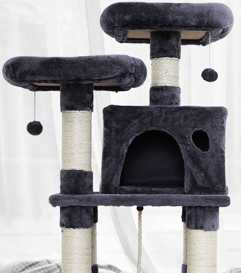 145cm Cat Scratching Tree with 12cm Thick Durable Posts - Perfect for Ferocious Felines!