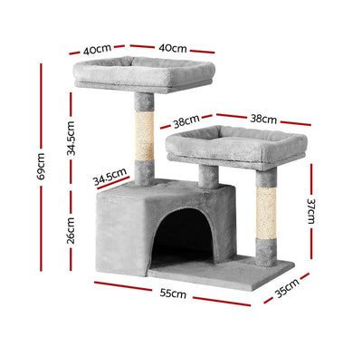 69cm Cute Cat Scratching Tree with Cubby Hole and Lounging Platforms