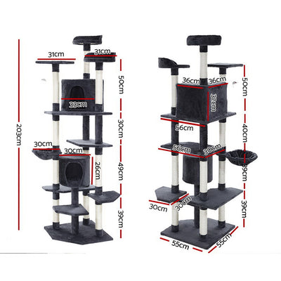203cm Ultimate Giant Multilevel Cat Scratching Tree in Grey