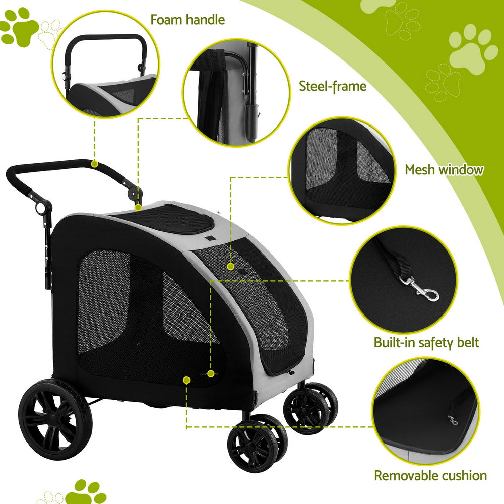 i.Pet Large Foldable Stroller/ Trolley In Black - Spacious, Comfortable and Durable