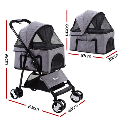 i.Pet Foldable 3 in 1 Carrier, Car Seat & Pet Stroller - Grey
