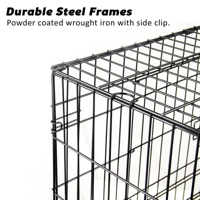 42" Foldable 2 Door Steel Dog Crate with Tray + Cushion Mat Bundle