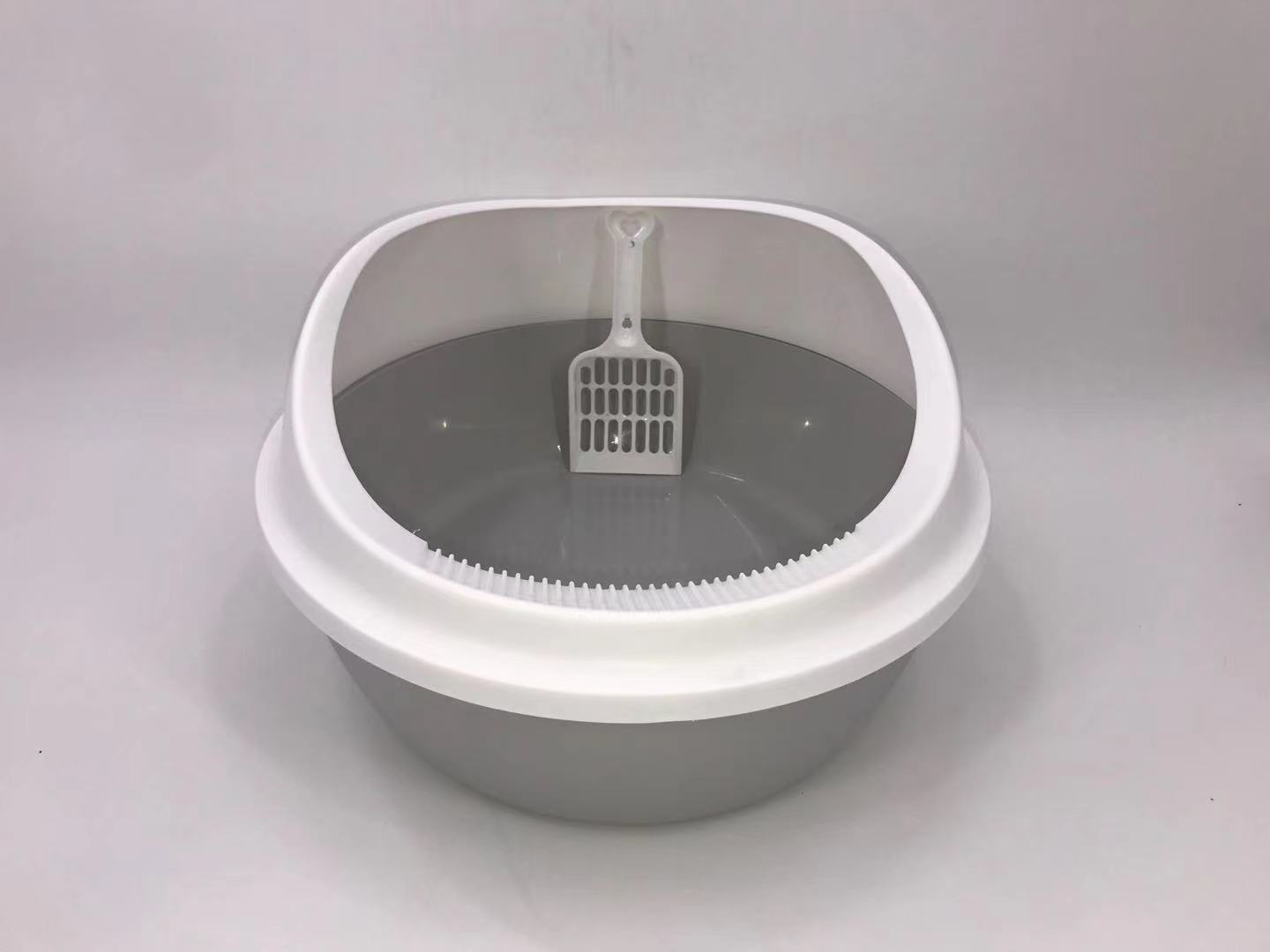 2X Medium Round Cat Litter Boxes with Scoop - Grey
