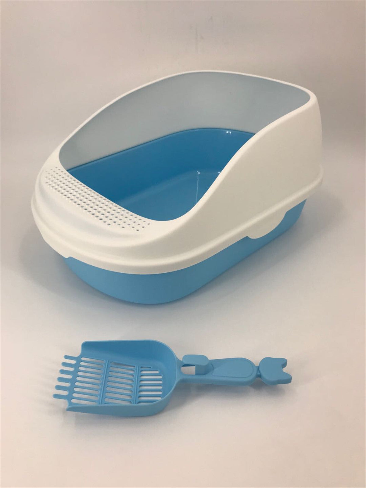 Large Cat Litter Box with High Walls and Scoop - Blue