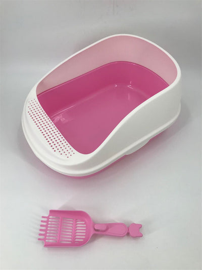 Large Cat Litter Box with High Walls and Scoop - Pink