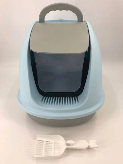 XL Hooded Cat Litter Box with Ventilation, Charcoal Filter and Scoop - Blue