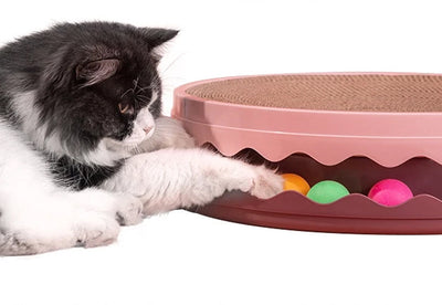 Compact Turntable Cat Scratcher with Circular Ball Track - Pink
