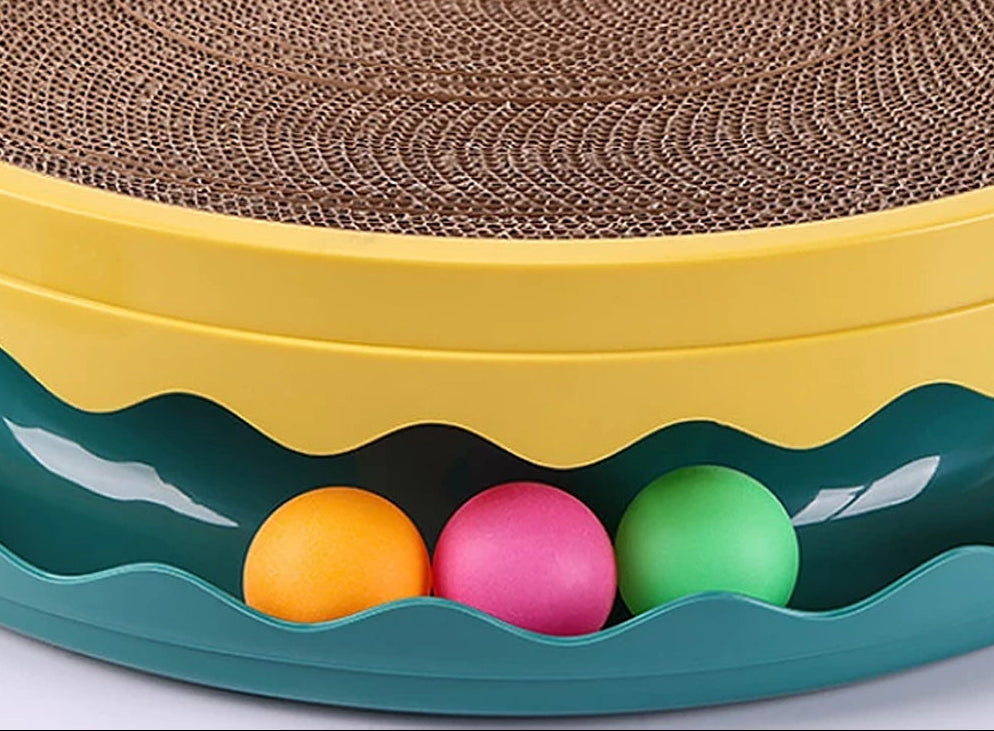 Compact Turntable Cat Scratcher with Circular Ball Track - Pink