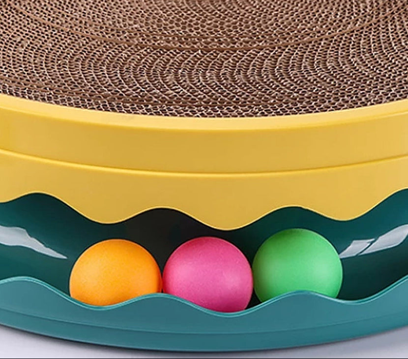 Compact Turntable Cat Scratcher with Circular Ball Track - Yellow