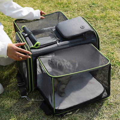 Gray & Green Expandable & Foldable Pet Carrier Bag - Spacious Comfort for Your Pet!