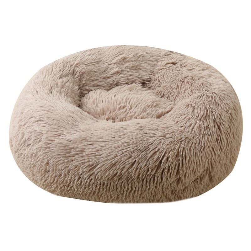 50cm Plush Donut Bed for Cats with Non-Slip Base - Khaki