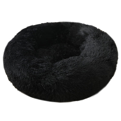 50cm Plush Donut Bed for Cats with Non-Slip Base - Black