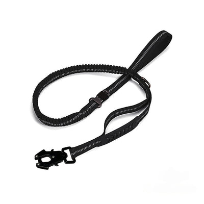 Shock Absorbing Dog Leash with Reflective Stitching - for Small to Large Dogs - Black