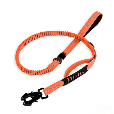 Shock Absorbing Dog Leash with Reflective Stitching - for Small to Large Dogs - Orange