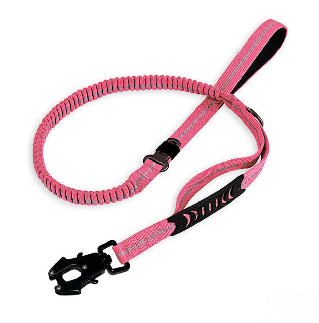 Shock Absorbing Dog Leash with Reflective Stitching - for Small to Large Dogs - Pink