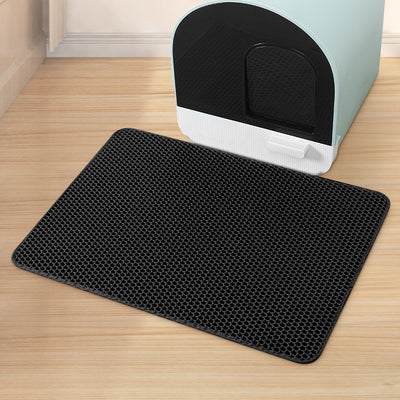 Large Double-Layer Cat Litter Trapping Mat - Waterproof EVA Honeycomb Design in Black