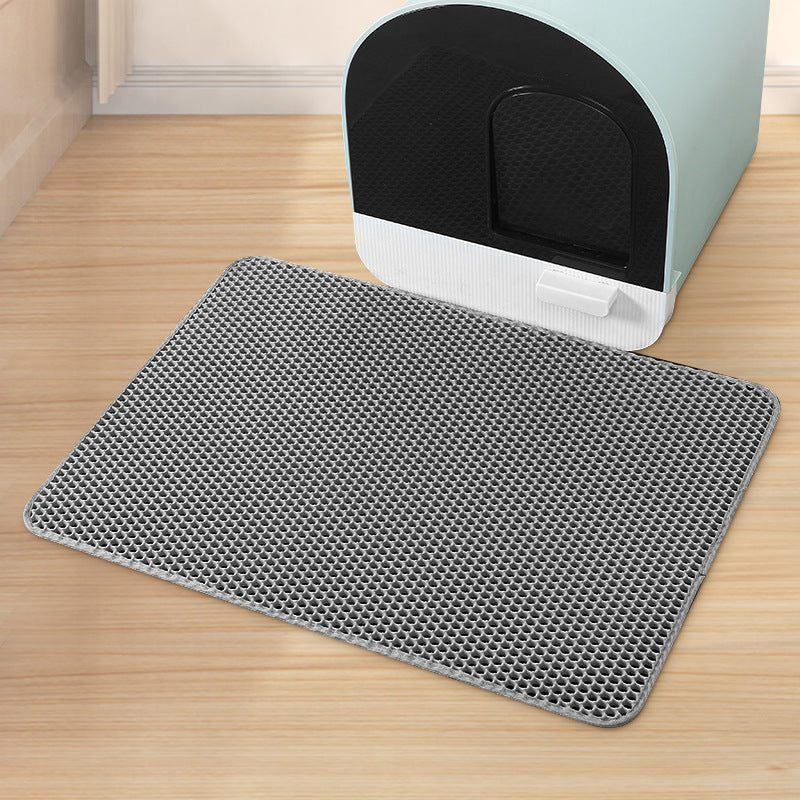 Large Double-Layer Cat Litter Trapping Mat - Waterproof EVA Honeycomb Design in Grey