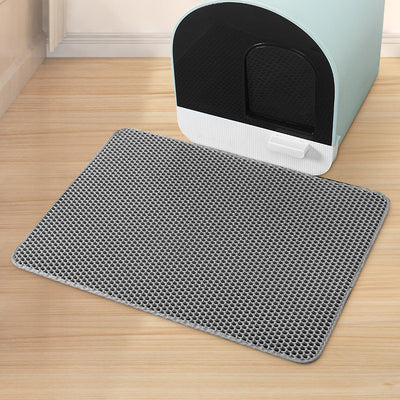 Large Double-Layer Cat Litter Trapping Mat - Waterproof EVA Honeycomb Design in Grey