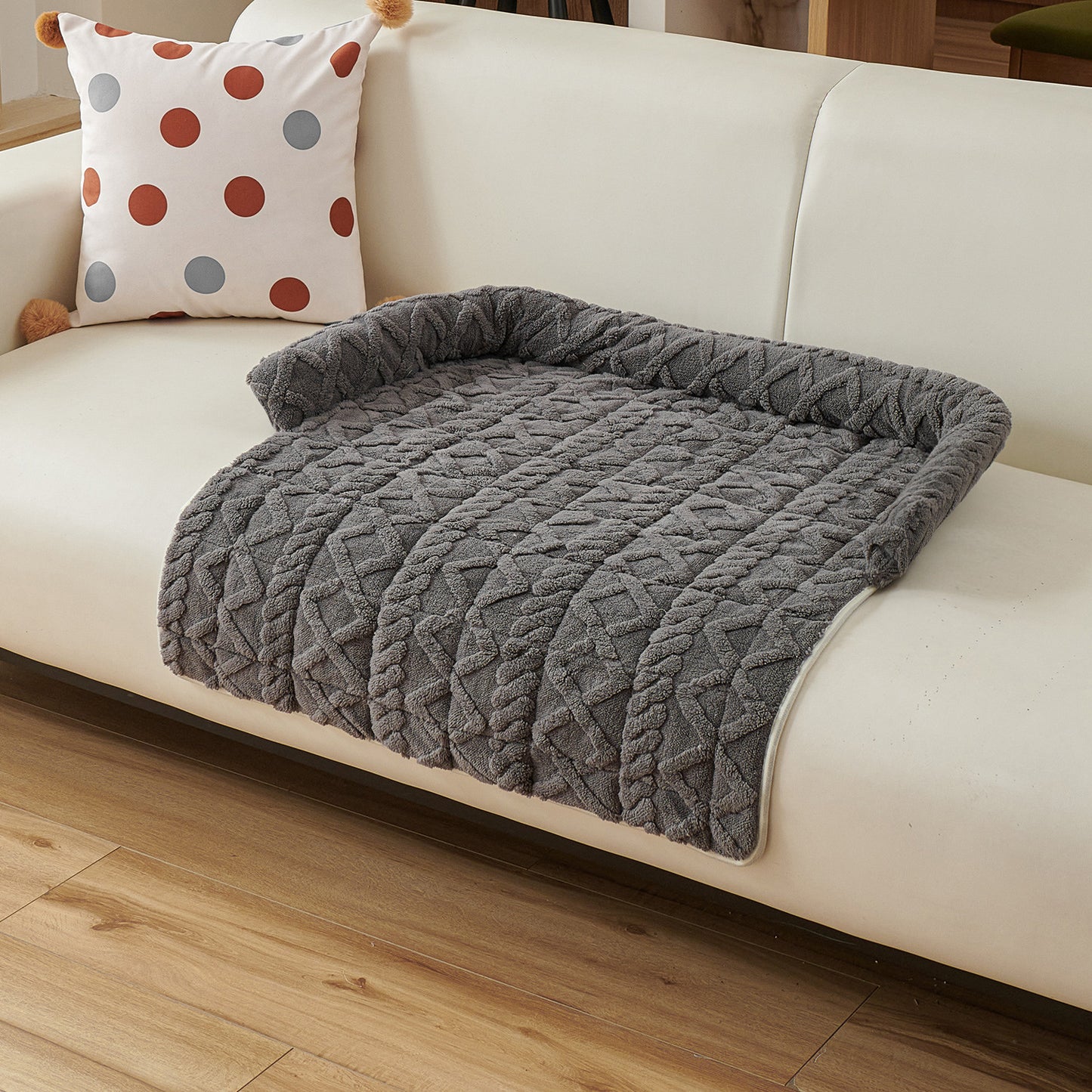 Plush & Stylish Cable Knit Non Slip Sofa Protector 75x75cm - Grey