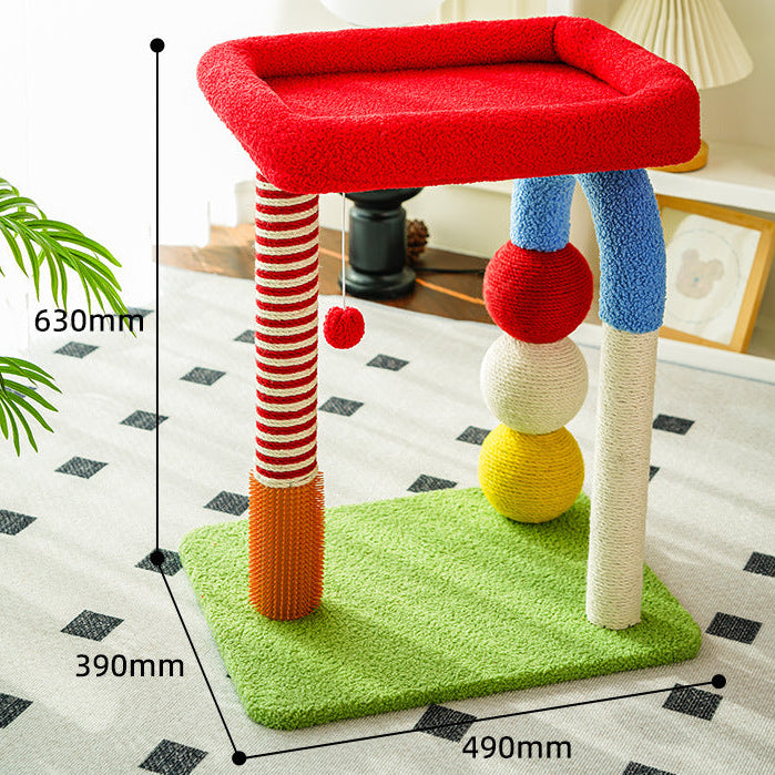 Compact & Colourful Sisal Scratching Post with Hanging Ball Toy