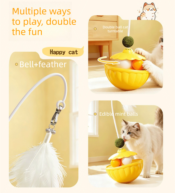 2 Pack Interactive Wobble Toys - Wobbly Treats, Feathers and Catnip Balls! - Pink
