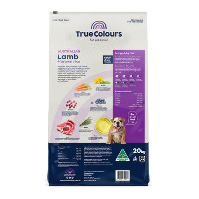 True Colours 100% Balanced Adult Dog Food – Australian Lamb + Brown Rice