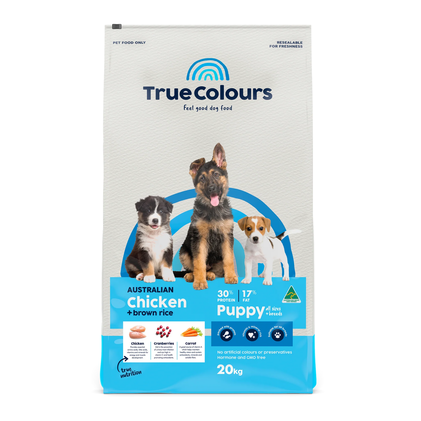 True Colours 100% Balanced Puppy Food – Australian Chicken + Brown Rice