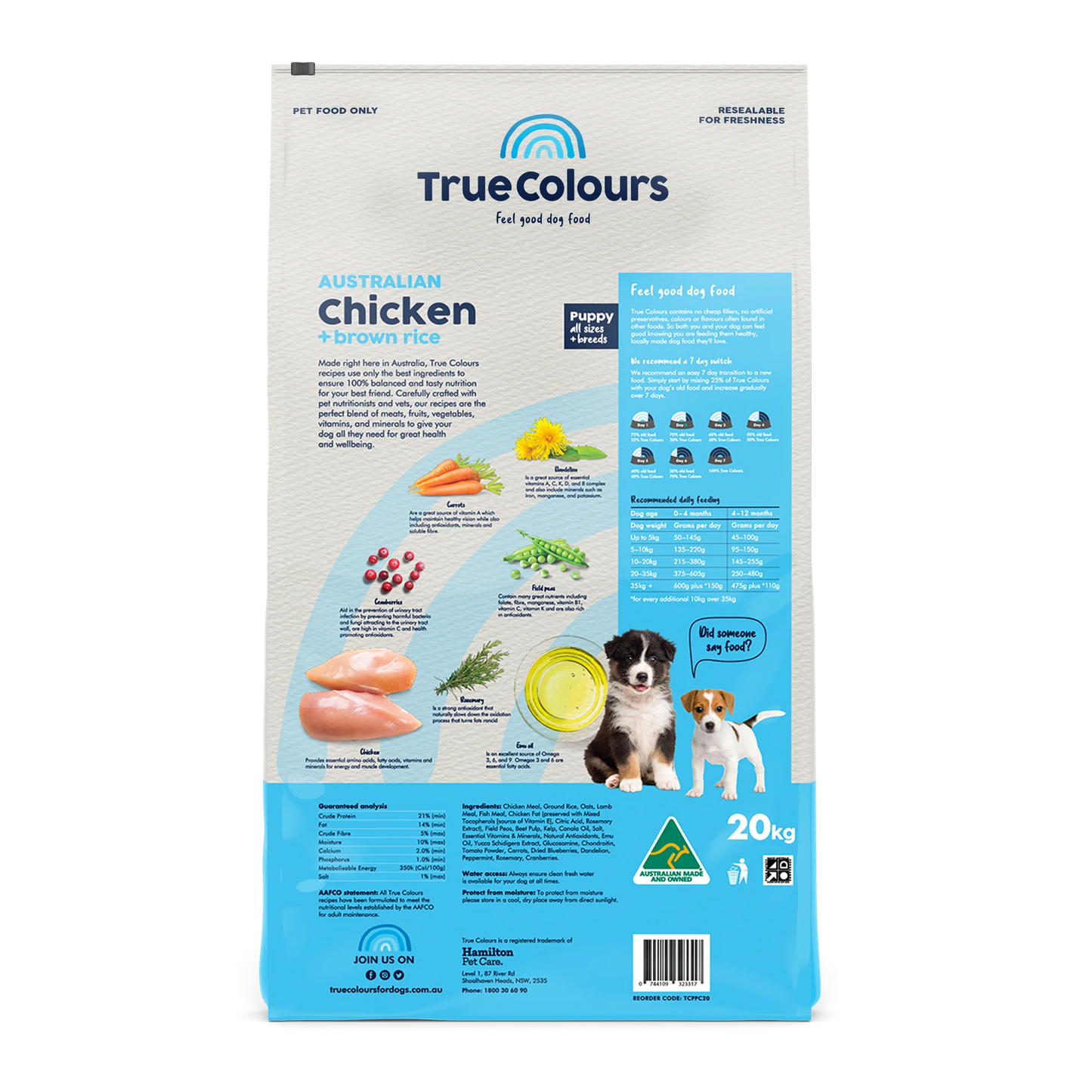 True Colours 100% Balanced Puppy Food – Australian Chicken + Brown Rice