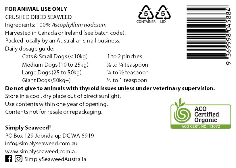 Simply Seaweed Certified Organic Dental Supplement - for Dogs & Cats in Three Sizes