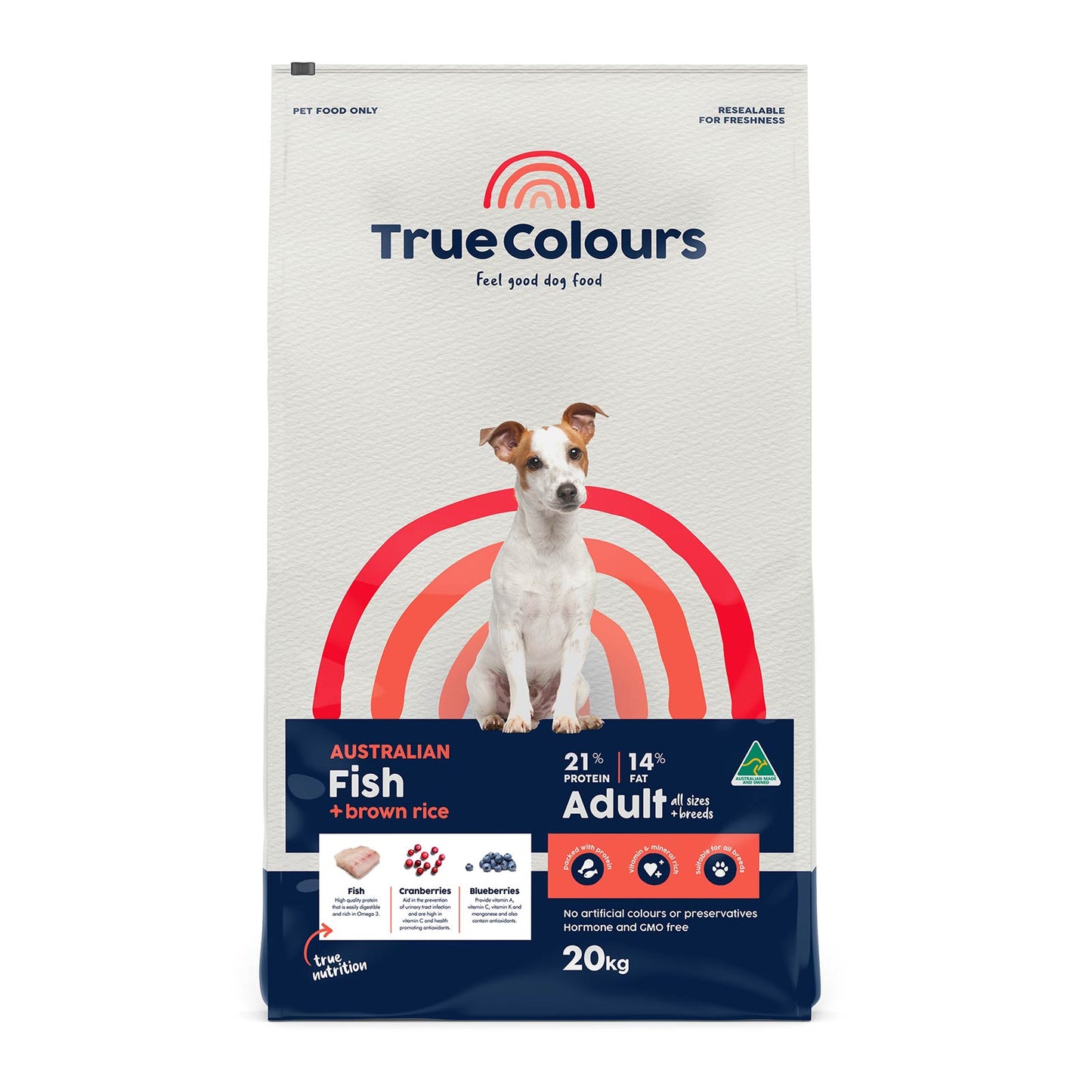 True Colours 100% Balanced Adult Dog Food – Australian Fish + Brown Rice
