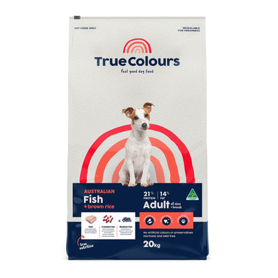 True Colours 100% Balanced Adult Dog Food – Australian Fish + Brown Rice