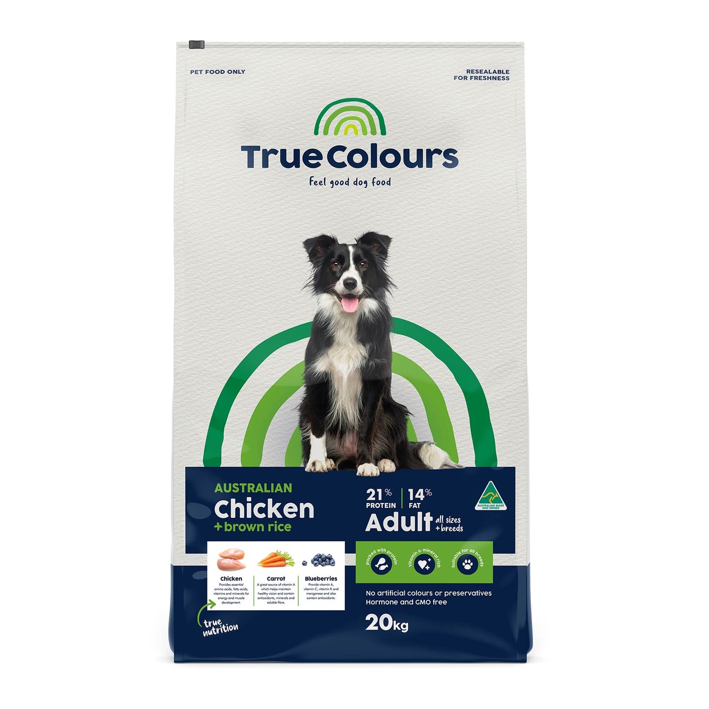 True Colours 100% Balanced Adult Dog Food – Australian Chicken + Brown Rice