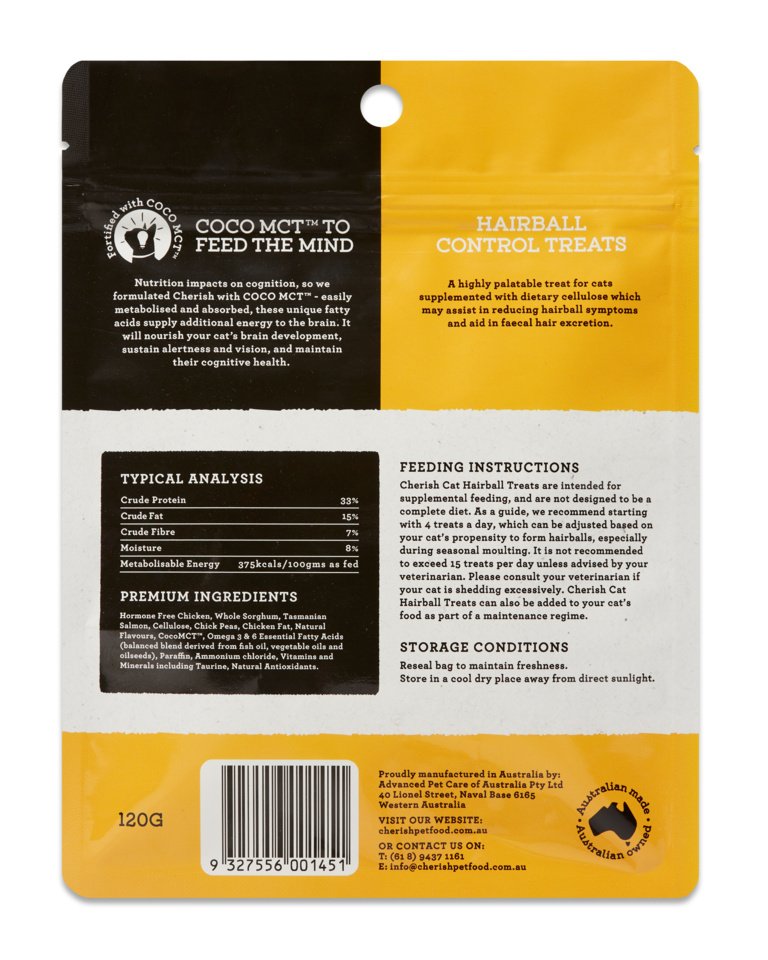 Cherish – Tasty Hairball Control Treats for Cats 120g