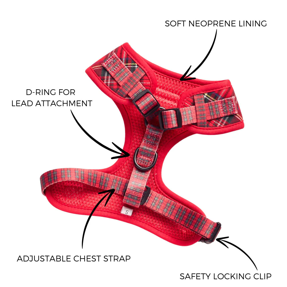 Cocopup London – Adjustable Neoprene Neck Harness – Tartan - Various Sizes