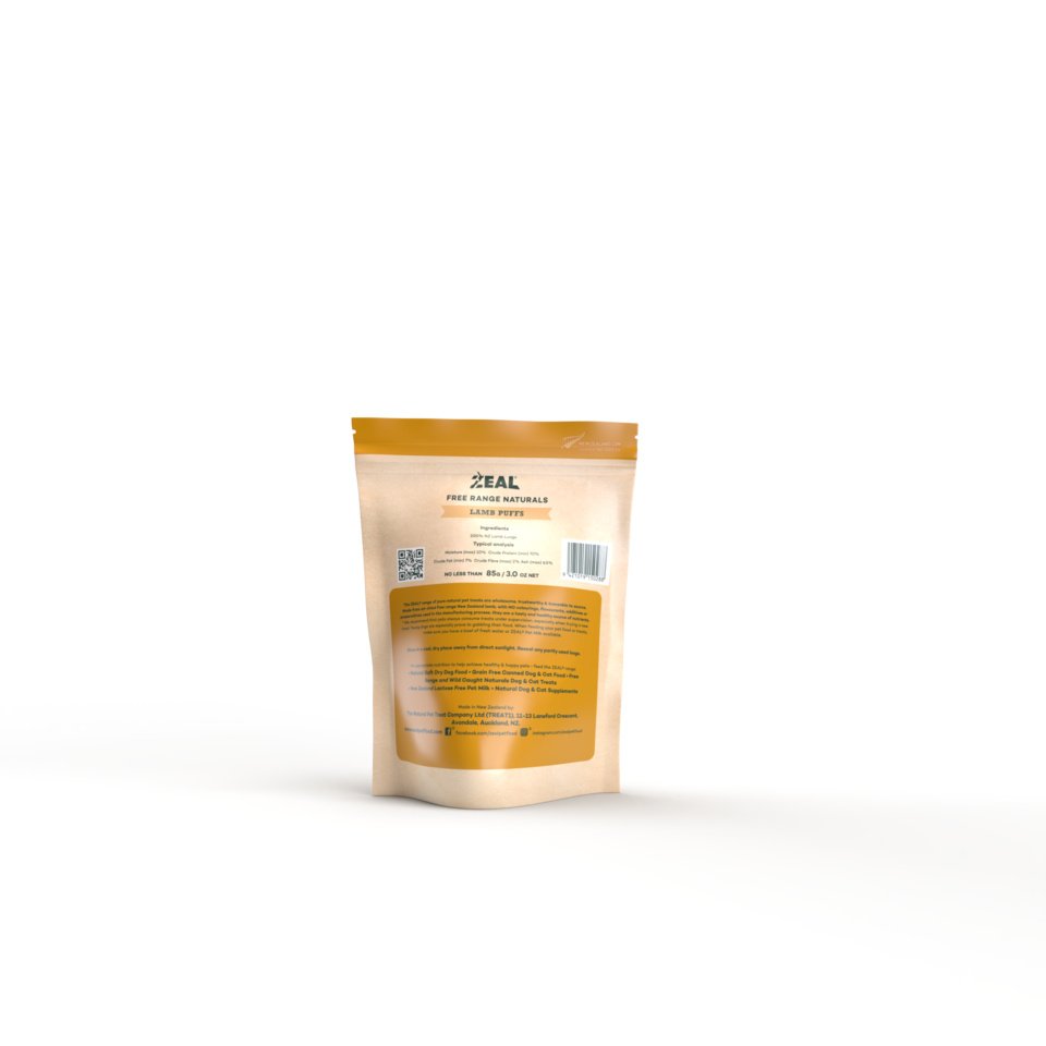 Zeal Free Range Naturals - Lamb Puffs, Naturally Crafted and High in Protein - 85g