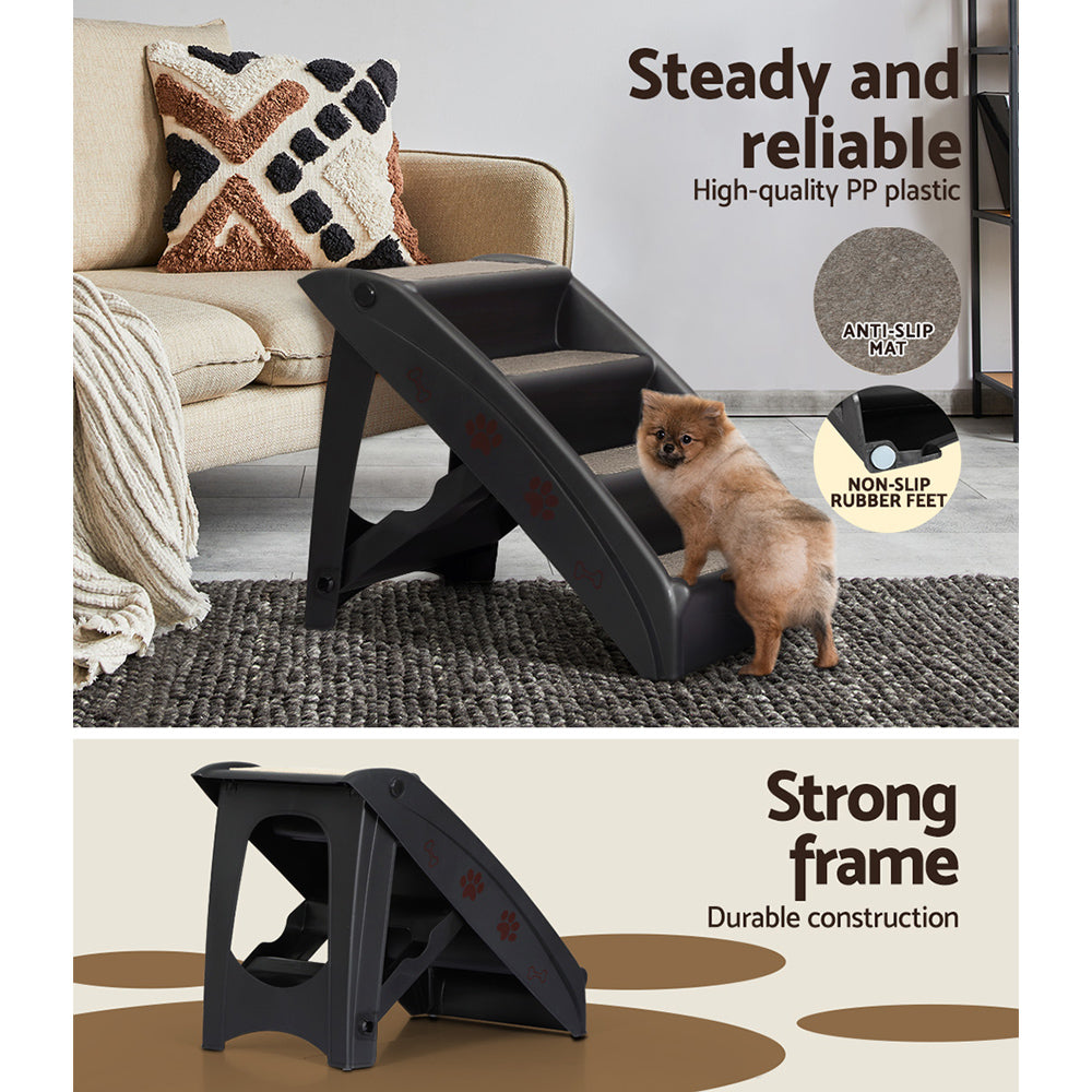 Portable Foldable Dog Steps For Accessing Bed, Sofa, Car - Black