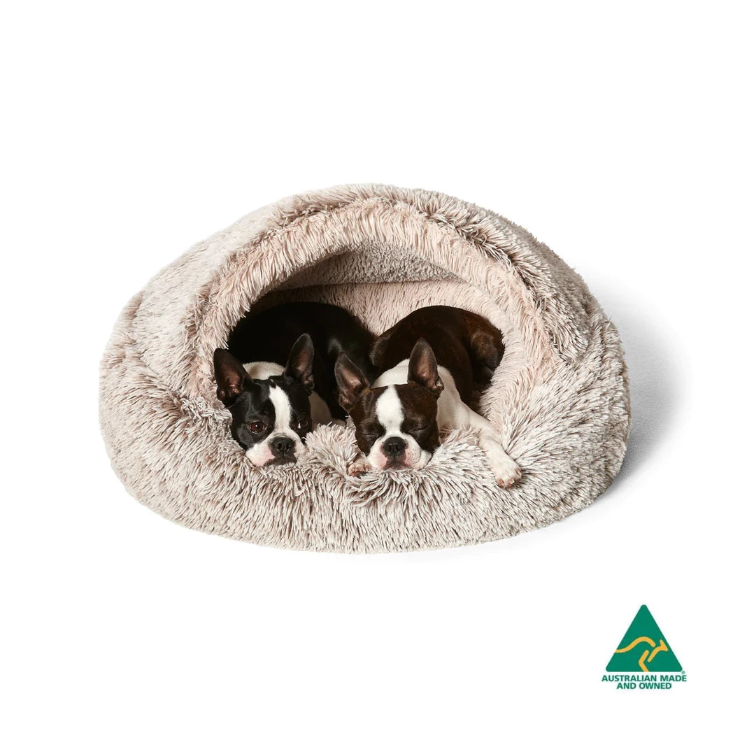 Snooza Luxurious Hoodie Cuddler Pet Bed in Mink - Calming & Comforting - Three Sizes