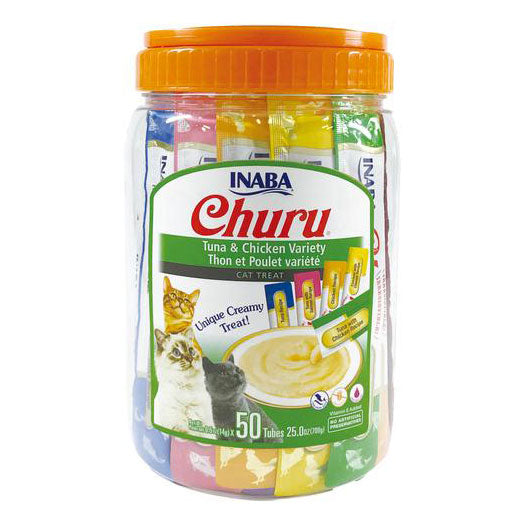 Inaba Cat Churu Tub - Tuna and Chicken Varieties - The Ultimate Cat Treat (50 x 14g Tubes)
