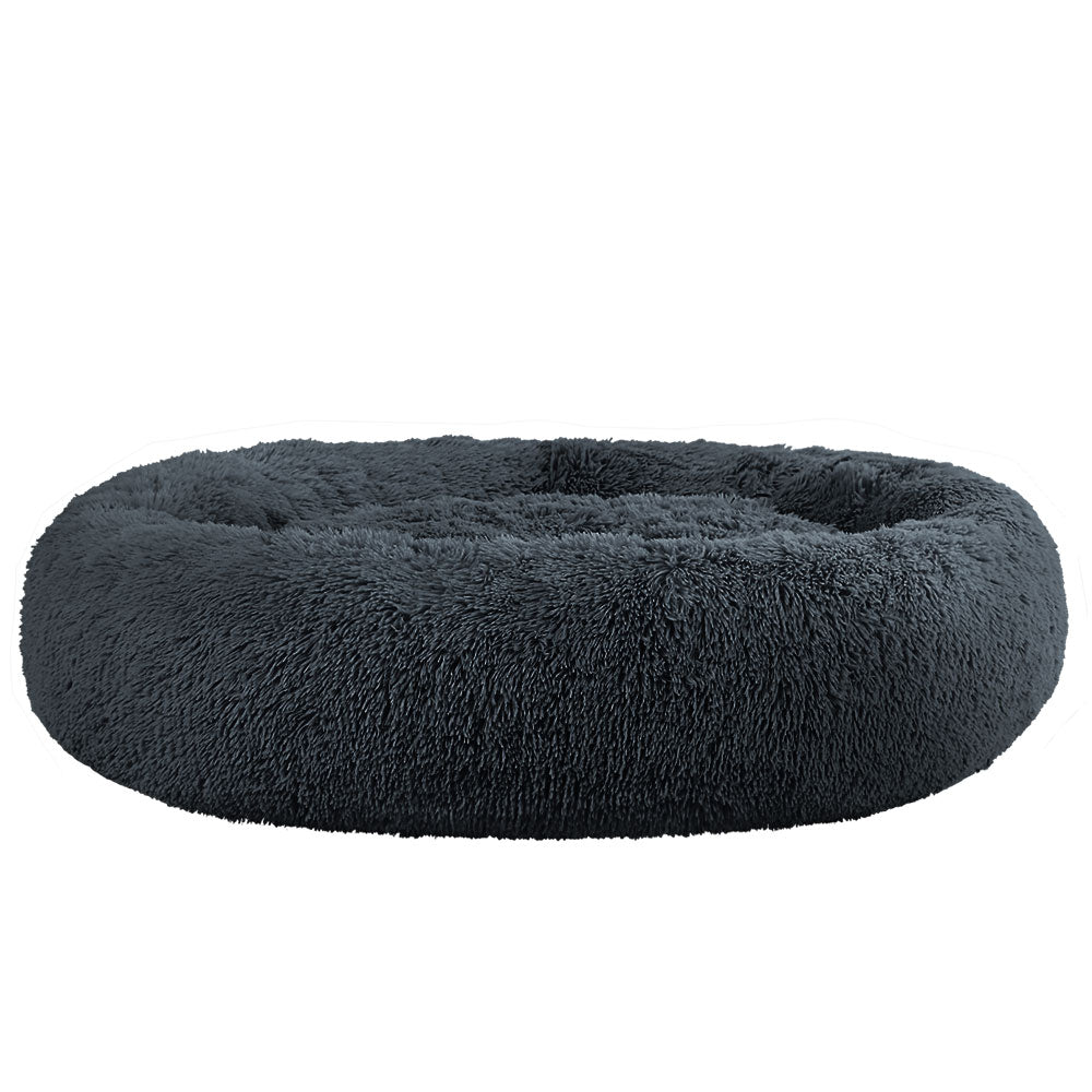 XXL Calming Plush Donut Dog Bed - Dark Grey - 110cm