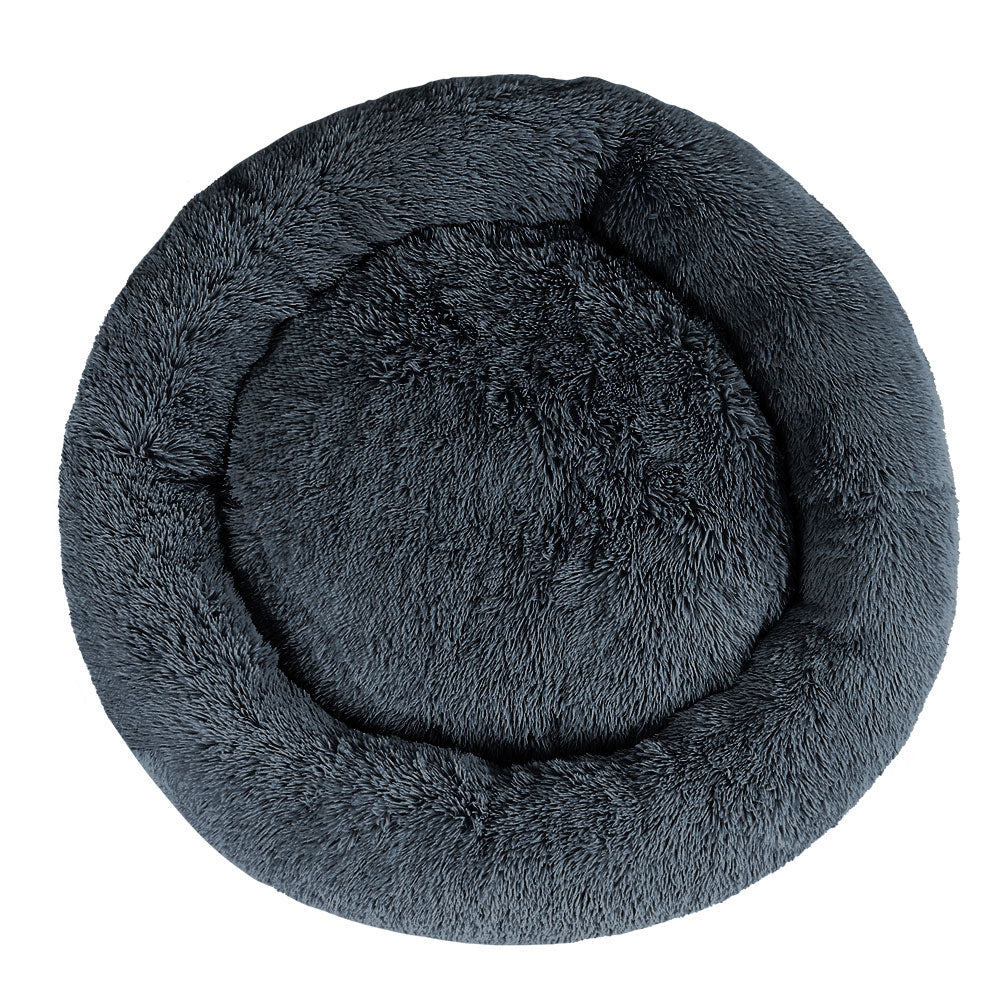 XXL Calming Plush Donut Dog Bed - Dark Grey - 110cm