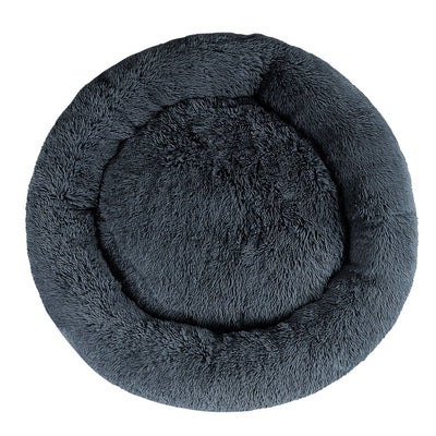 XXL Calming Plush Donut Dog Bed - Dark Grey - 110cm