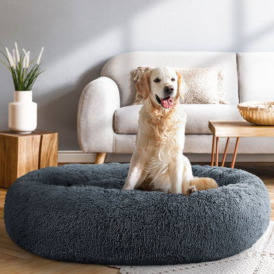 XXL Calming Plush Donut Dog Bed - Dark Grey - 110cm