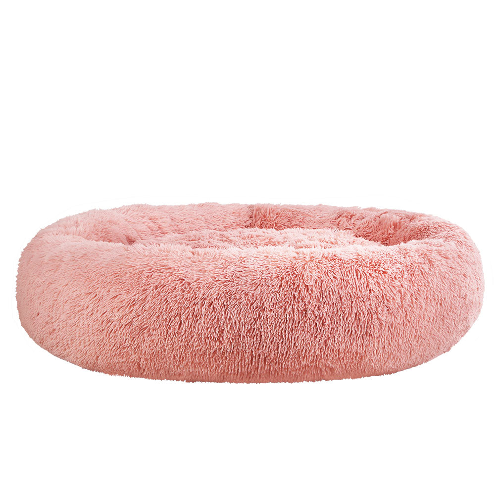 XXL Calming Plush Donut Dog Bed - Pink - 110cm
