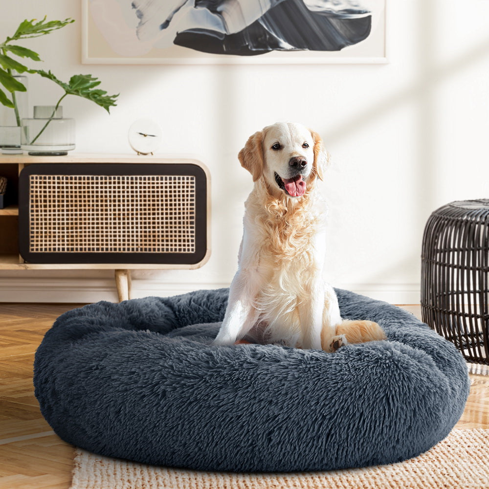 90cm Large Calming & Soft Dog Bed - Dark Grey