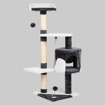 112cm Blue and White Cat Scratching Tree with Hanging Balls and Hanging Rope